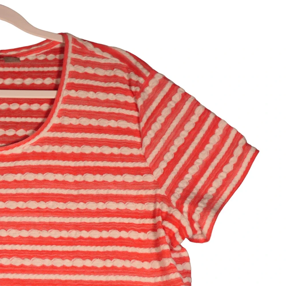 Chicos Knit Top Womens 3 or XL Orange White Ribbon Stretch Short Sleeve - Picture 3 of 11